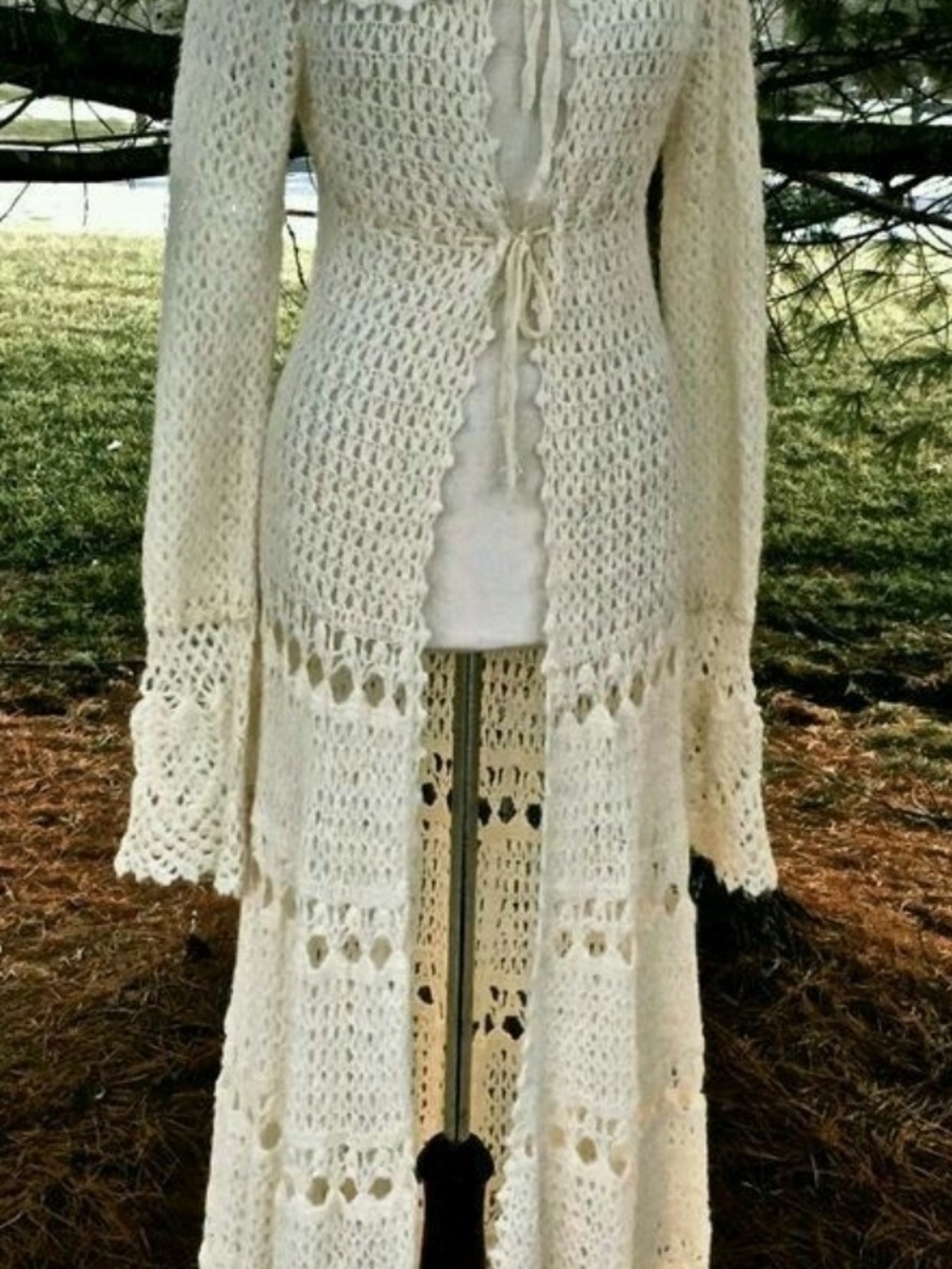 RARE: Free People Ivory Crochet Longline Tie-Front Cardigan